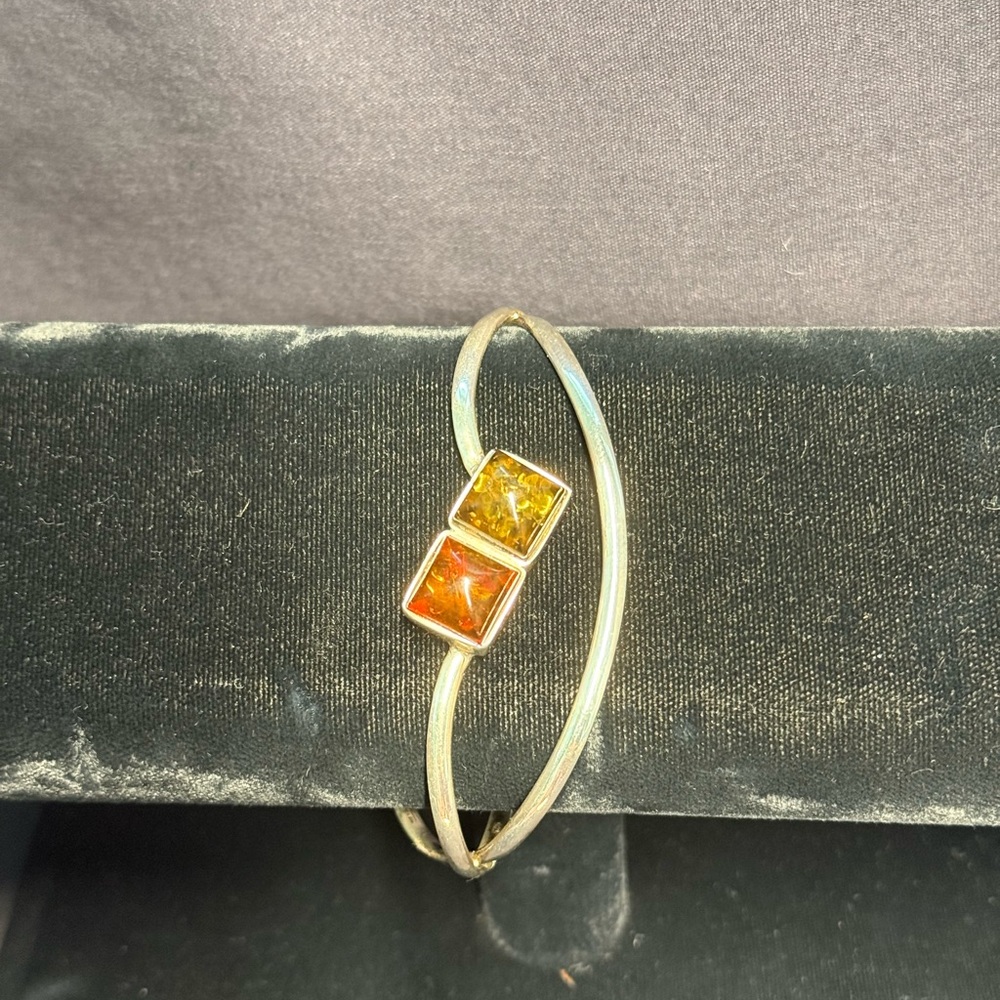 Sterling Silver Thai Bangle with Amber
